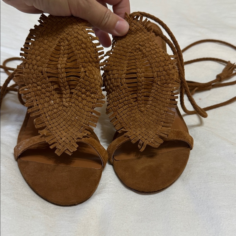 Joie Chic Tan Suede Woven Sandals with tie strap 39.5